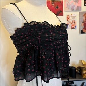 Cotton Candy Black and Pink Floral Crop Top
